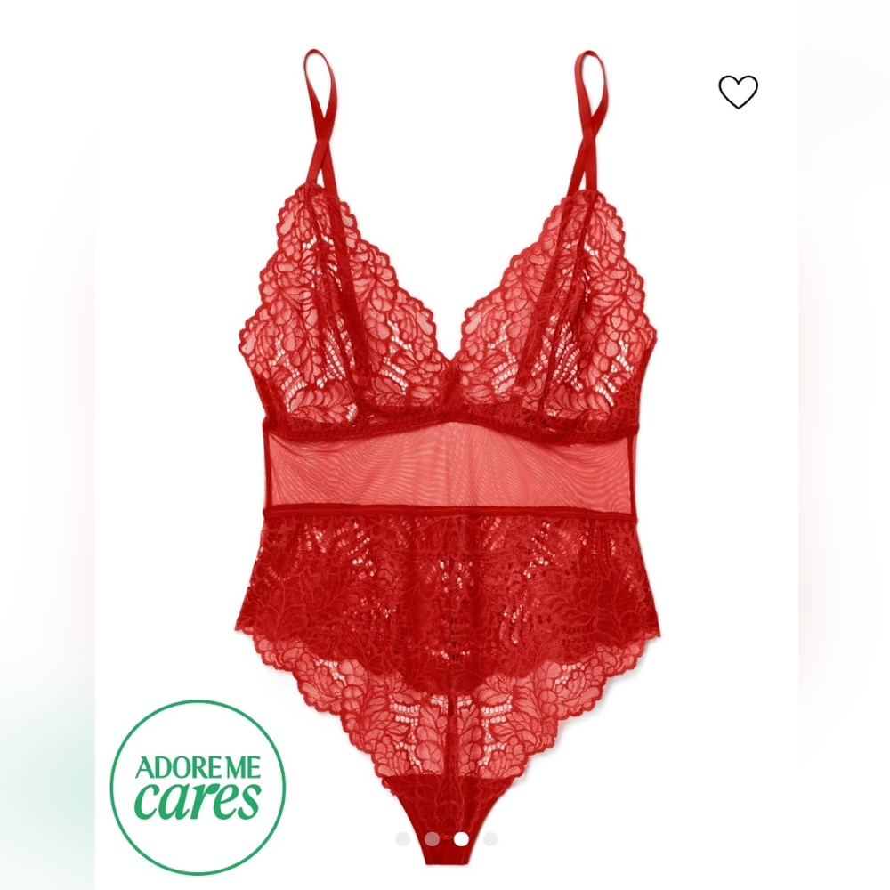 Adore me size L Zora hot red lace meshteddy bodysuit cheeky gstring - NWOT